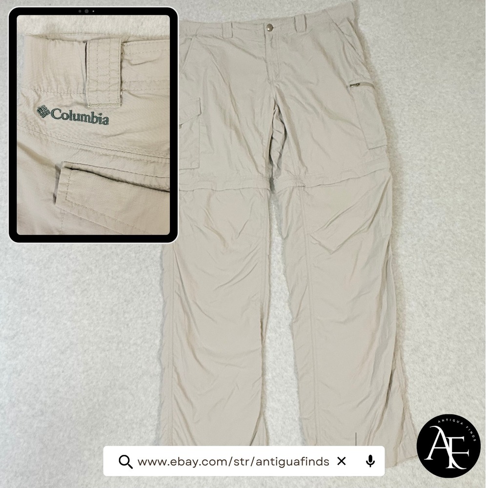 Columbia Mens Convertible Hiking Cargo Pants Beige 38x34 Nylon Ripstop Zip Off